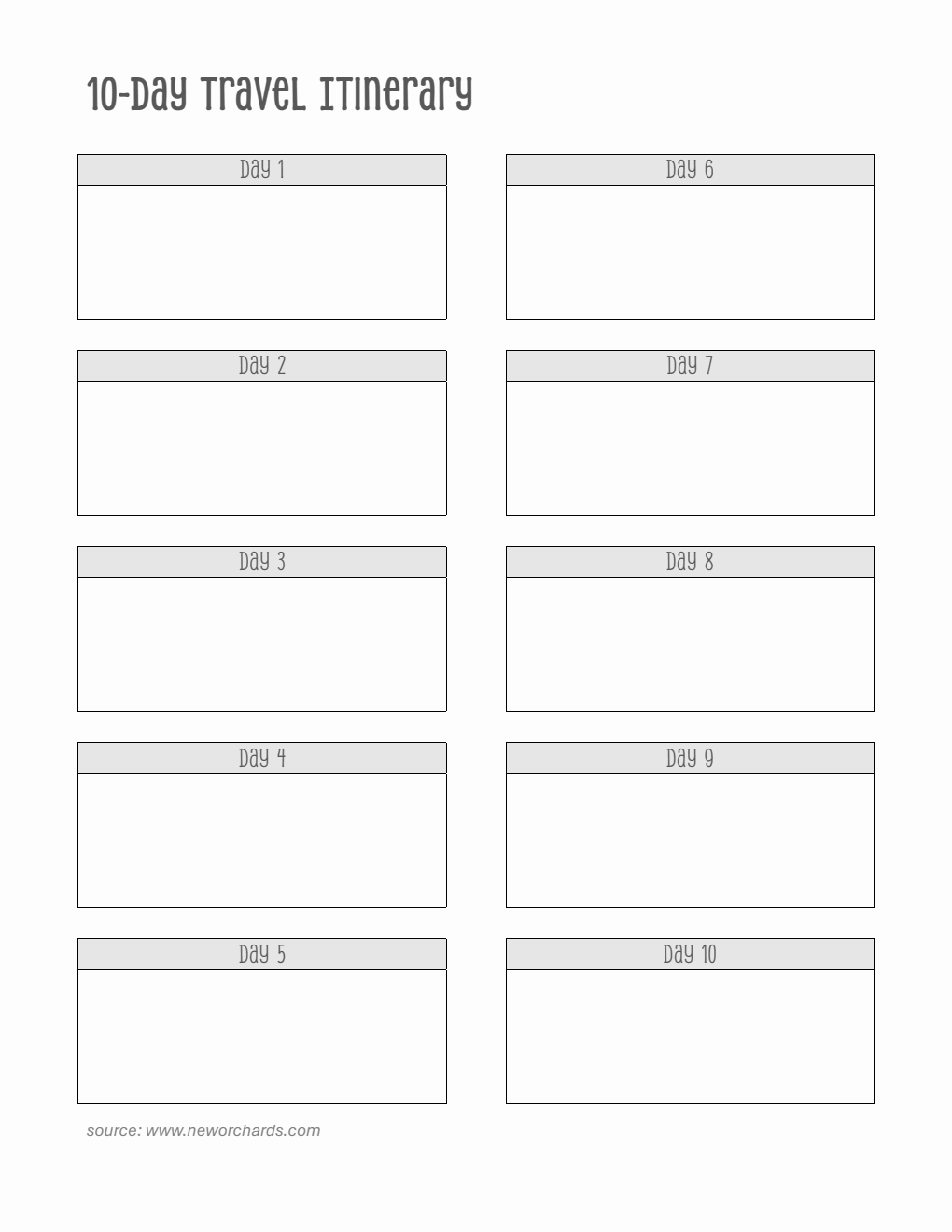 10-Day Travel Itinerary Template (Printable in Word)