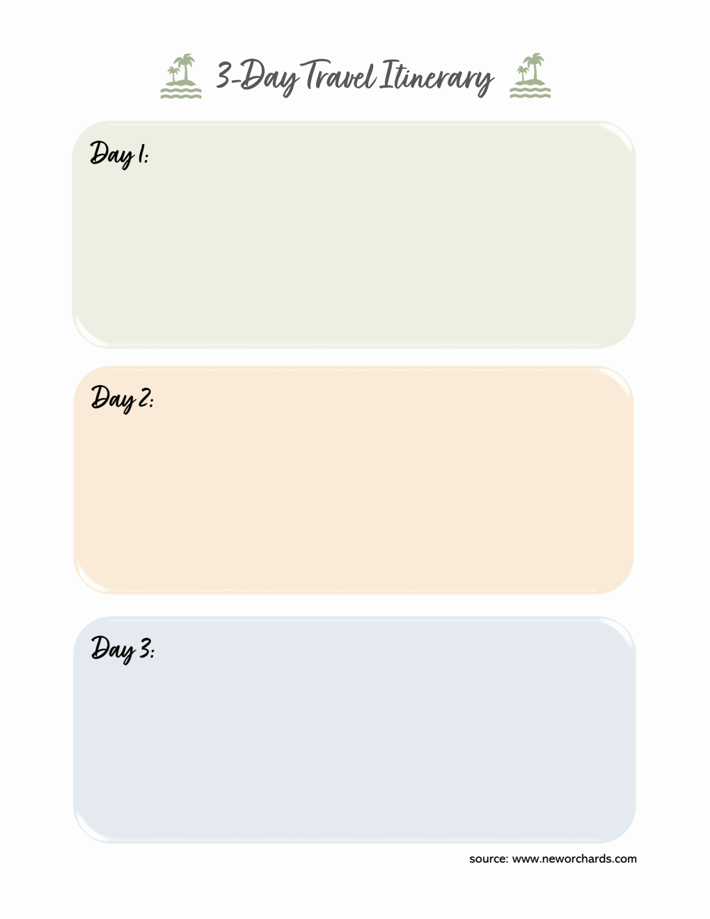 Printable 3-Day Travel Itinerary Template | Customizable in Excel