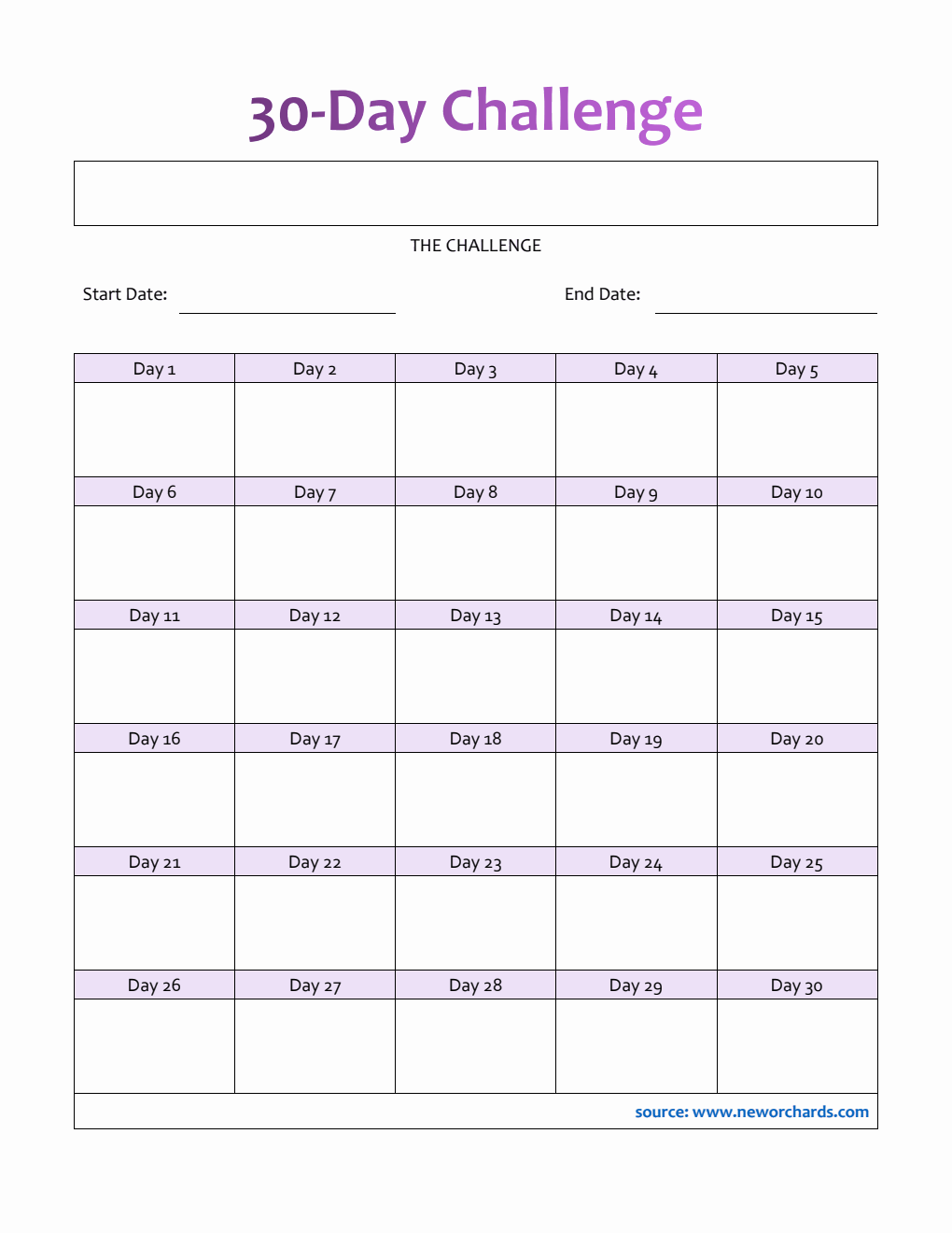  30-Day Challenge Template in PDF (With Pre-Filled Days)