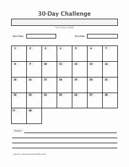 Printable 30-Day Challenge Template in Word (With Pre-Filled Days)