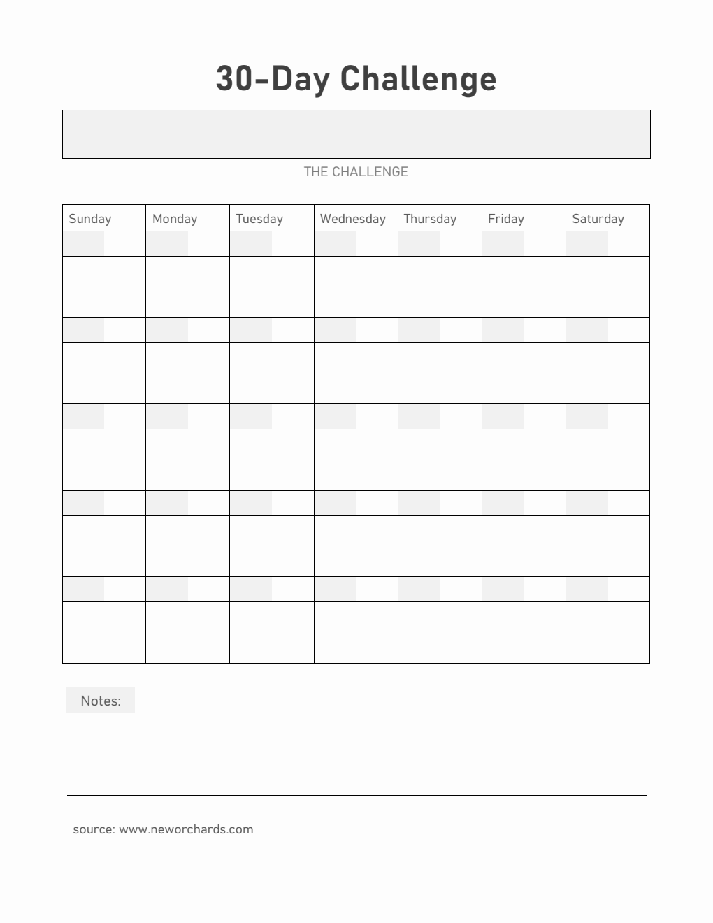 Printable 30-Day Challenge Template PDF