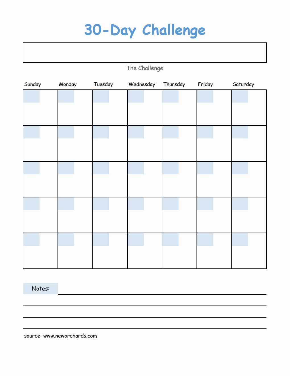 Downloadable 30-Day Challenge Template Excel