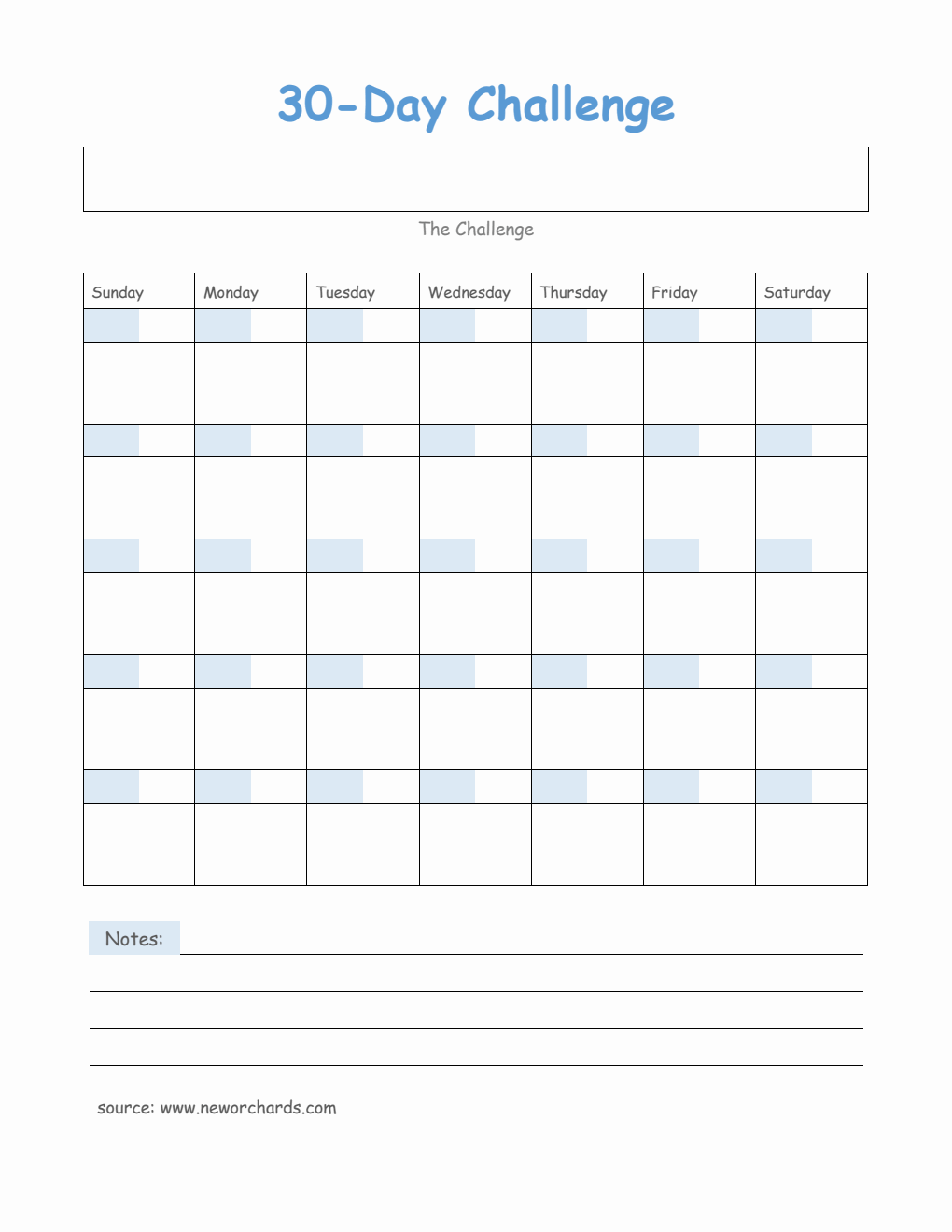 Downloadable 30-Day Challenge Template PDF