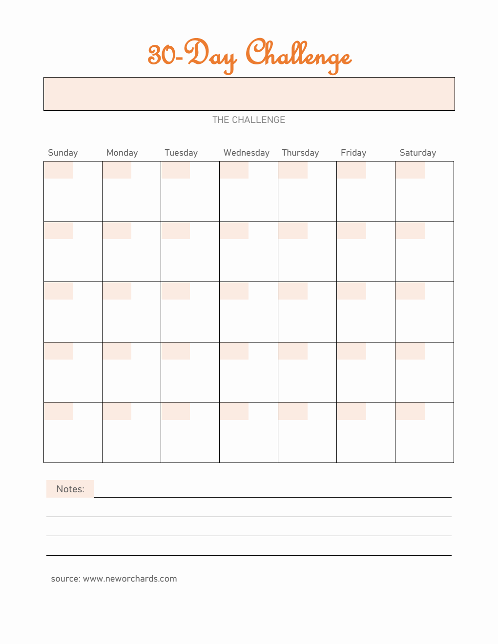 Customizable 30-Day Challenge Template Word