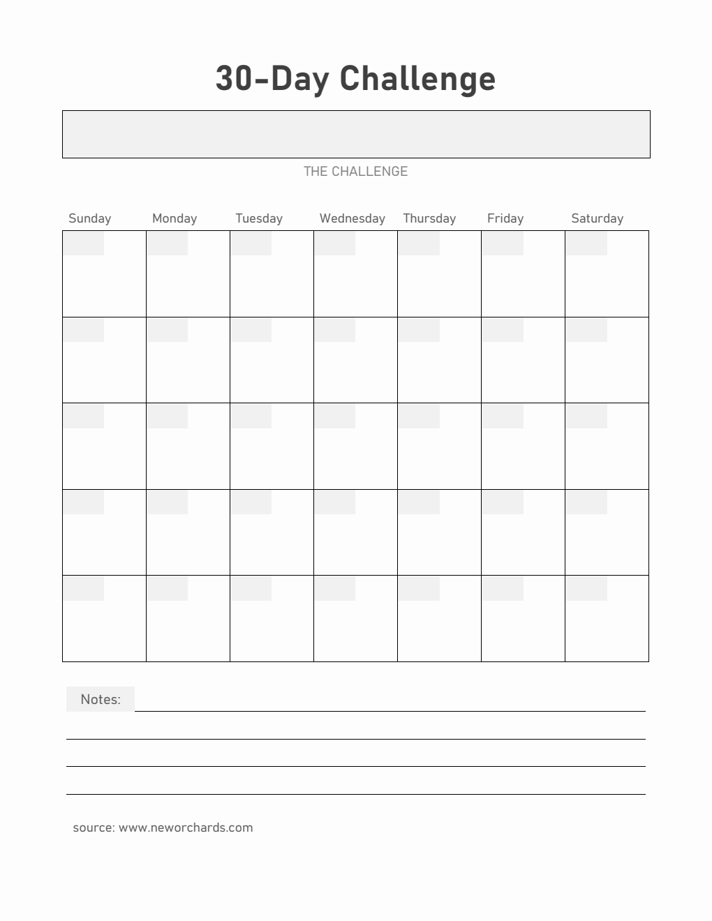 Printable 30-Day Challenge Template Word