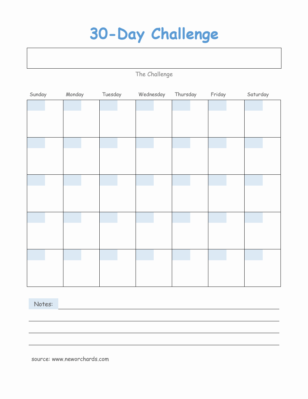 Downloadable 30-Day Challenge Template Word