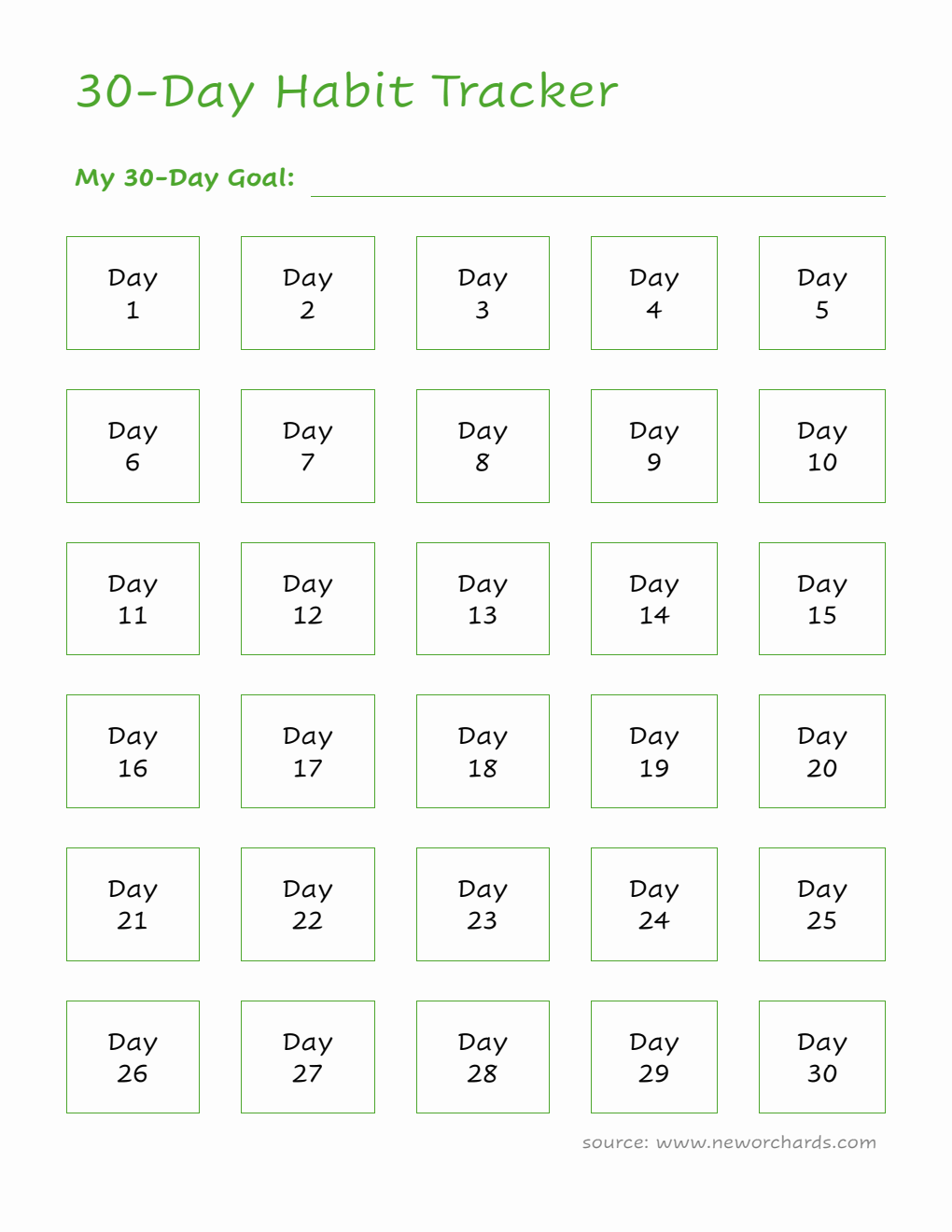 30-Day Habit Tracker Customizable in Word Format