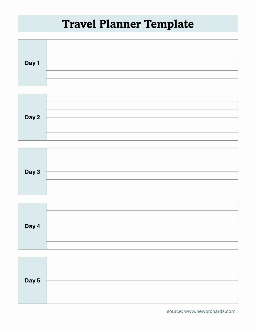 5-Day Travel Itinerary Template (Downloadable in PDF)
