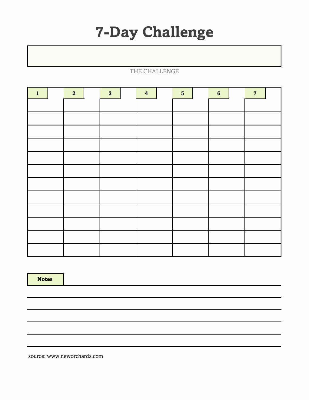 Editable 7-Day Challenge Template | Free to Download in Excel
