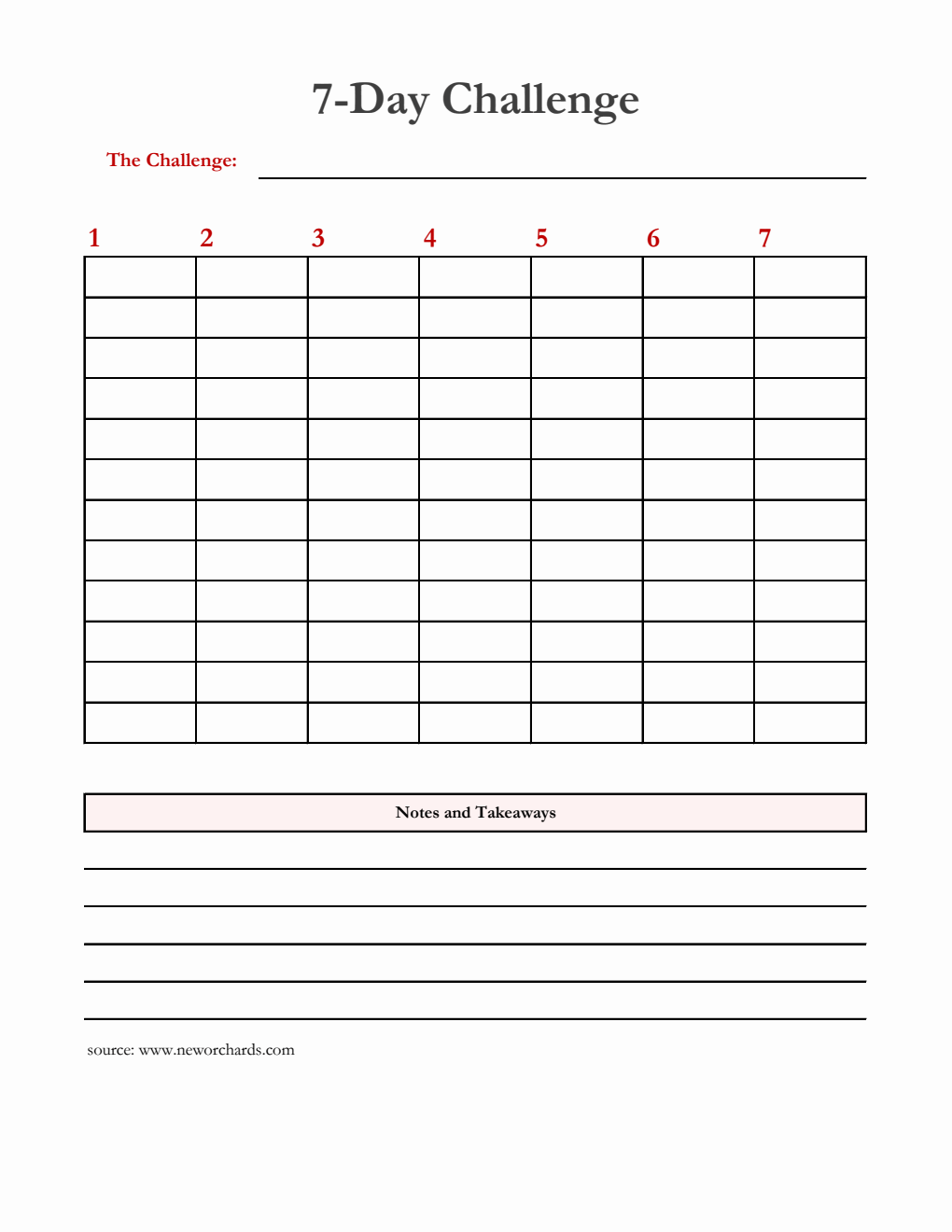  7-Day Challenge Template | Free to Download in Excel