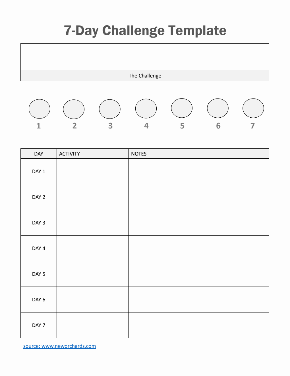 Customizable 7-Day Challenge Template | Free to Download in PDF