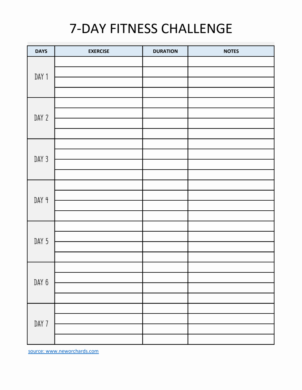7-Day Fitness Challenge Template | Download, Customize, and Print in Excel