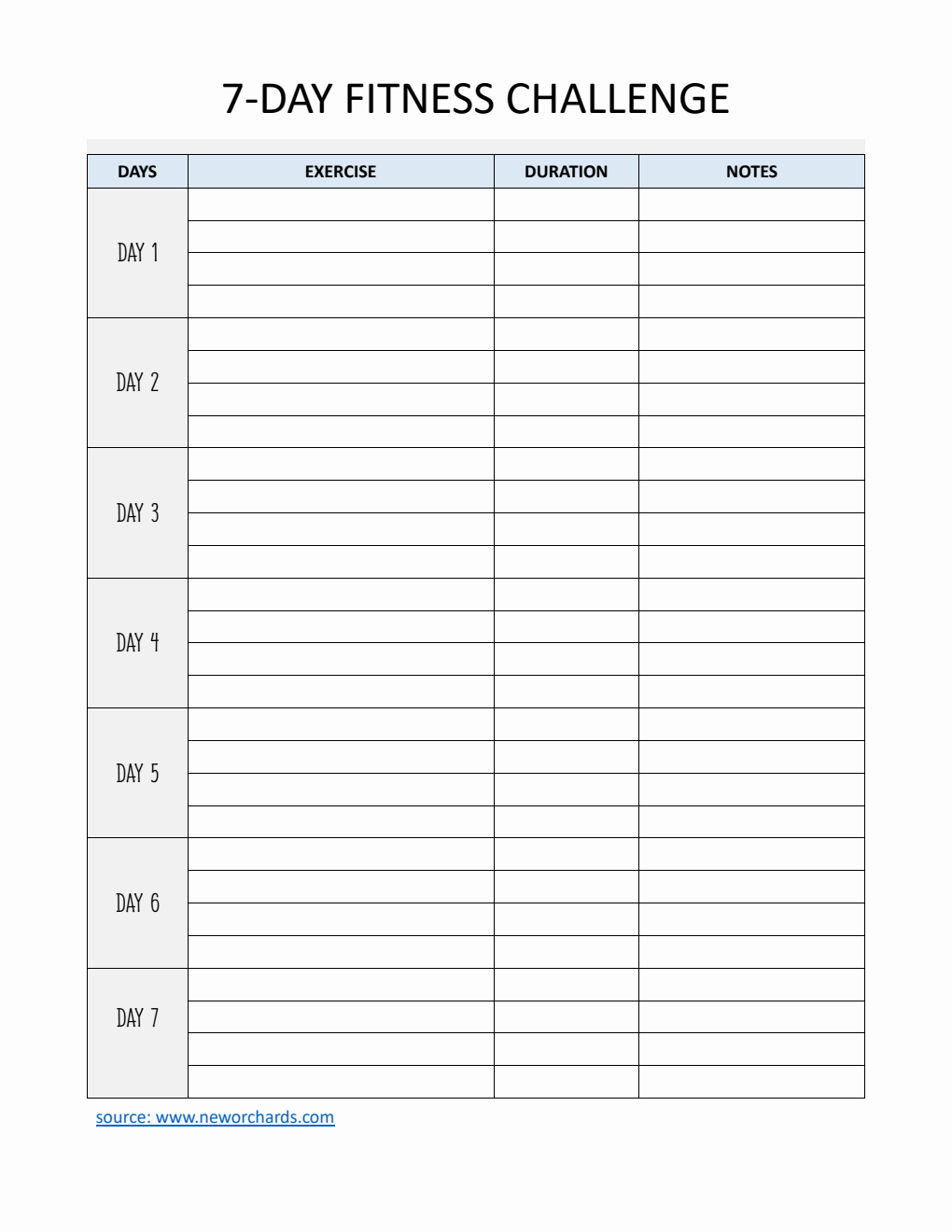 7-Day Fitness Challenge Template | Download, Customize, and Print in Word