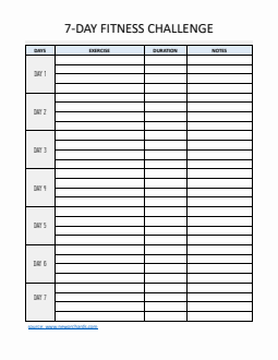 7-Day Fitness Challenge Template | Download, Customize, and Print in Word