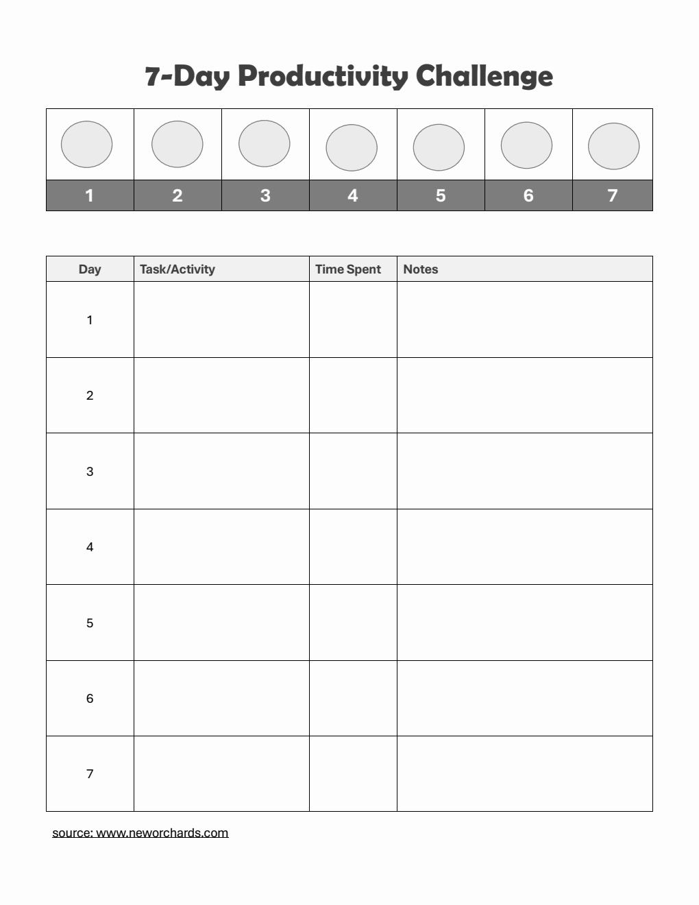 7-Day Productivity Challenge Template in PDF (Simple)