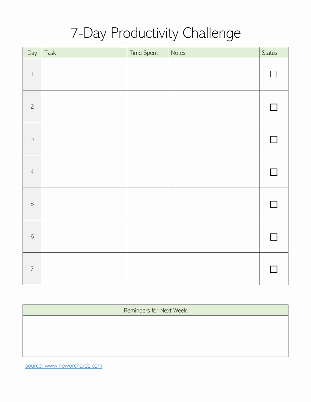 Printable 7-Day Productivity Challenge Template (PDF)