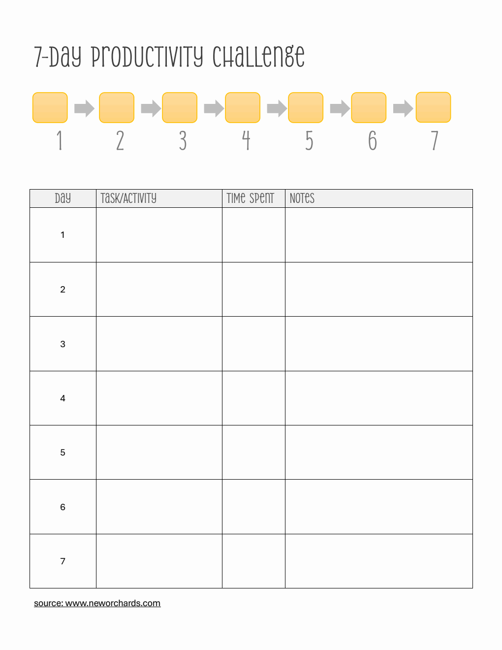 7-Day Productivity Challenge Template in Word (Basic)