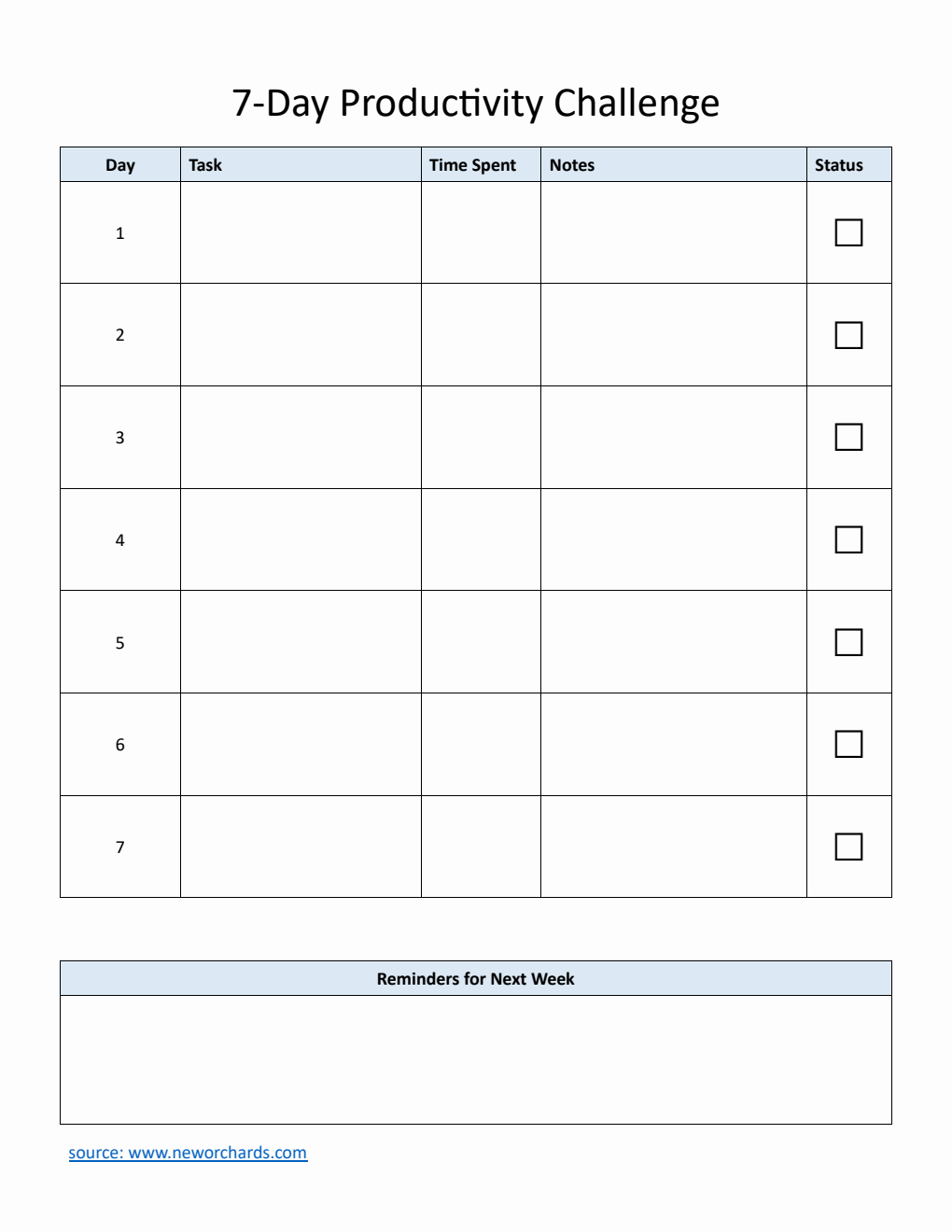  7-Day Productivity Challenge Template (Word)