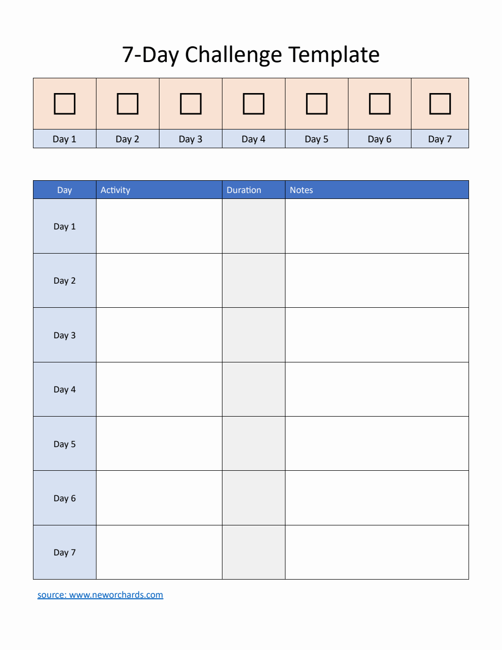 Editable 7-Day Self-Care Challenge Template (Word)