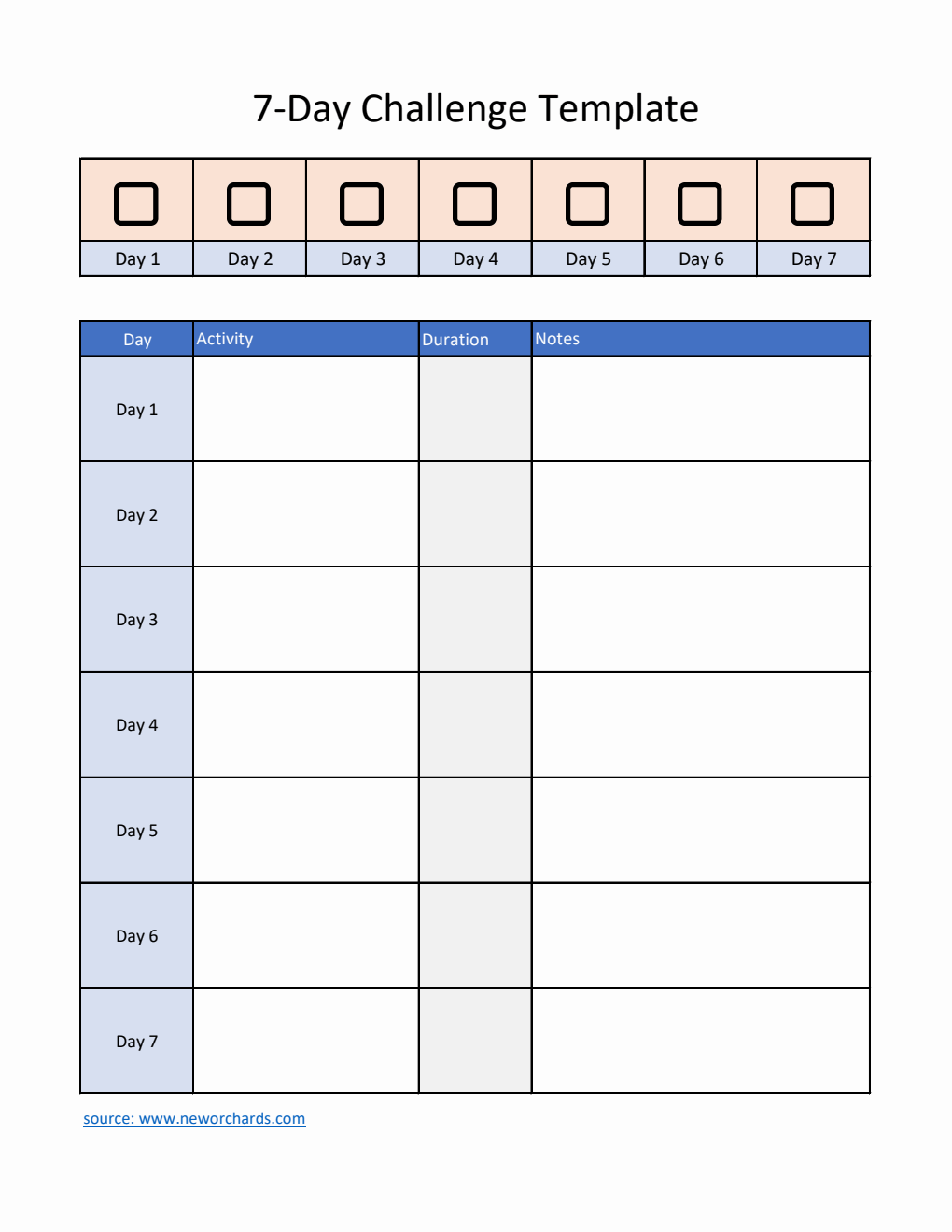 Editable 7-Day Self-Care Challenge Template (Excel)