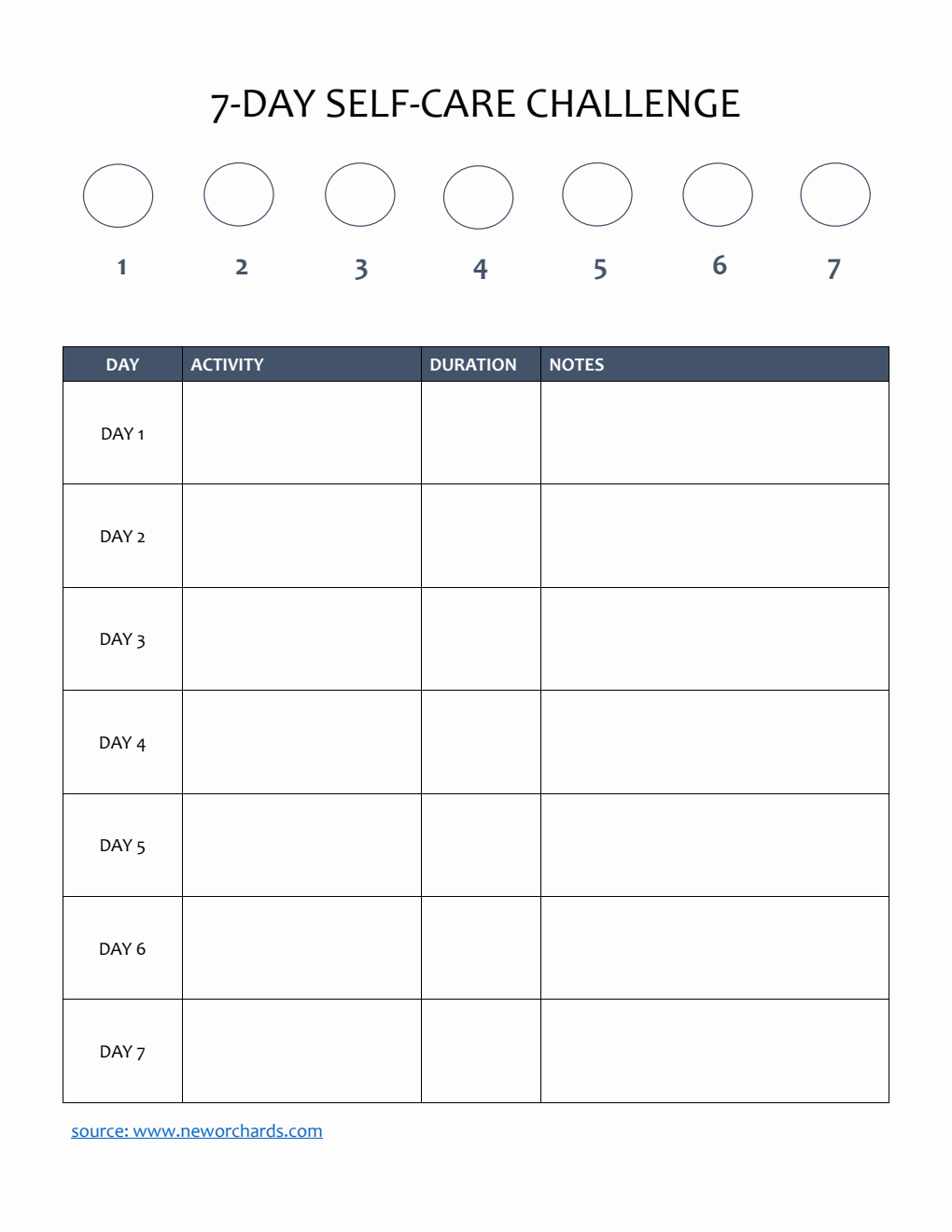 Printable 7-Day Self-Care Challenge Template (PDF)