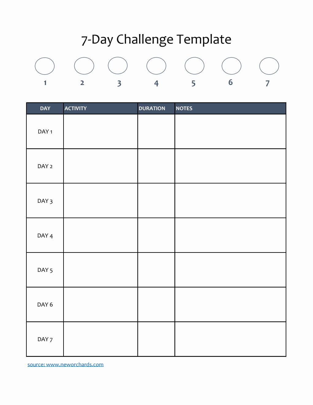 Printable 7-Day Self-Care Challenge Template (Excel)