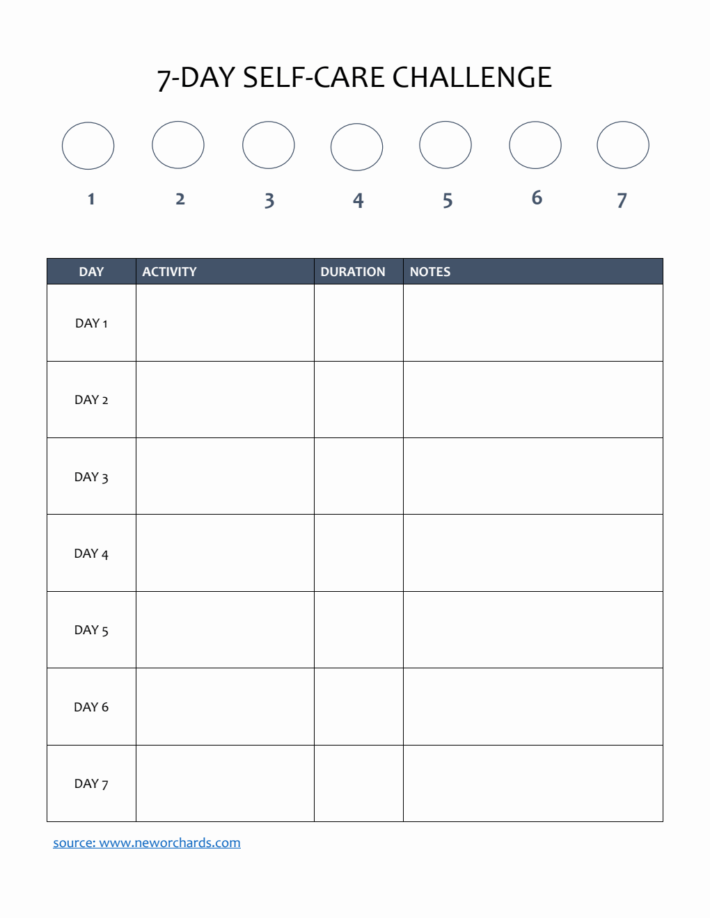 Printable 7-Day Self-Care Challenge Template (Word)
