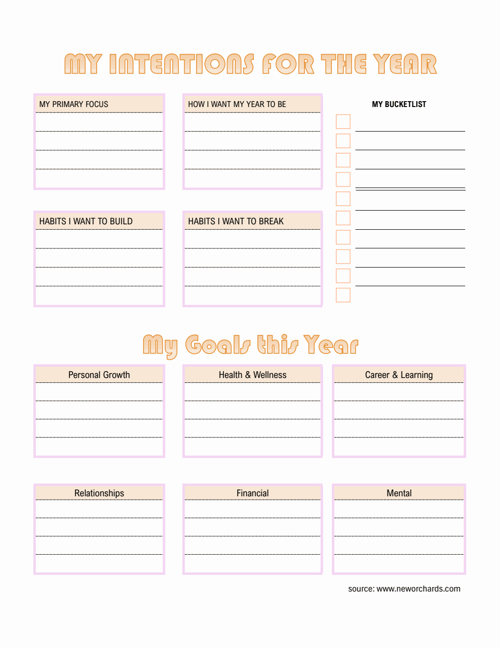 Annual Goal Setting Worksheet PDF (Orange)