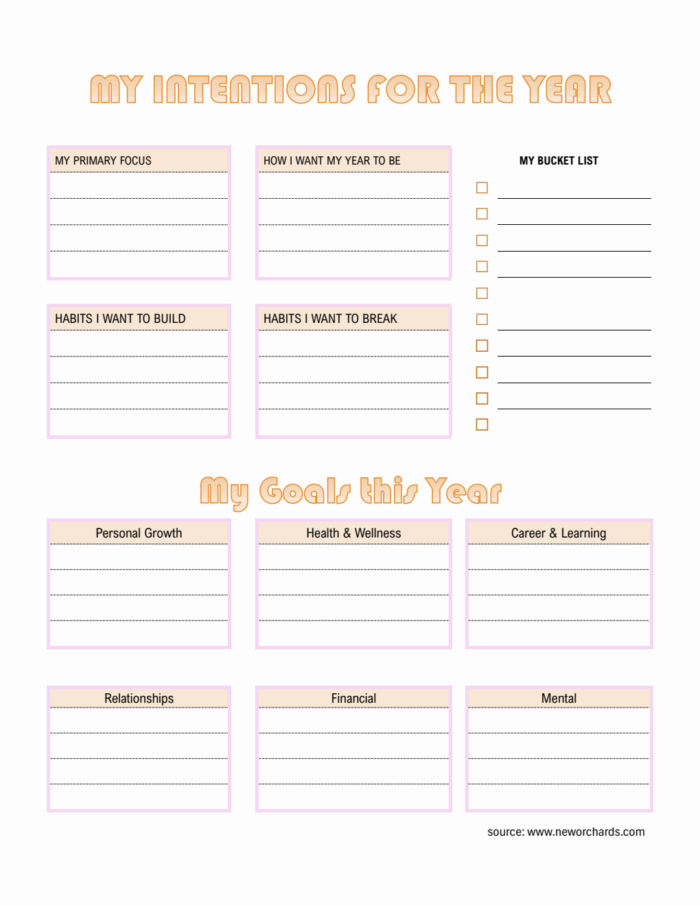 Annual Goal Setting Worksheet Word (Orange)