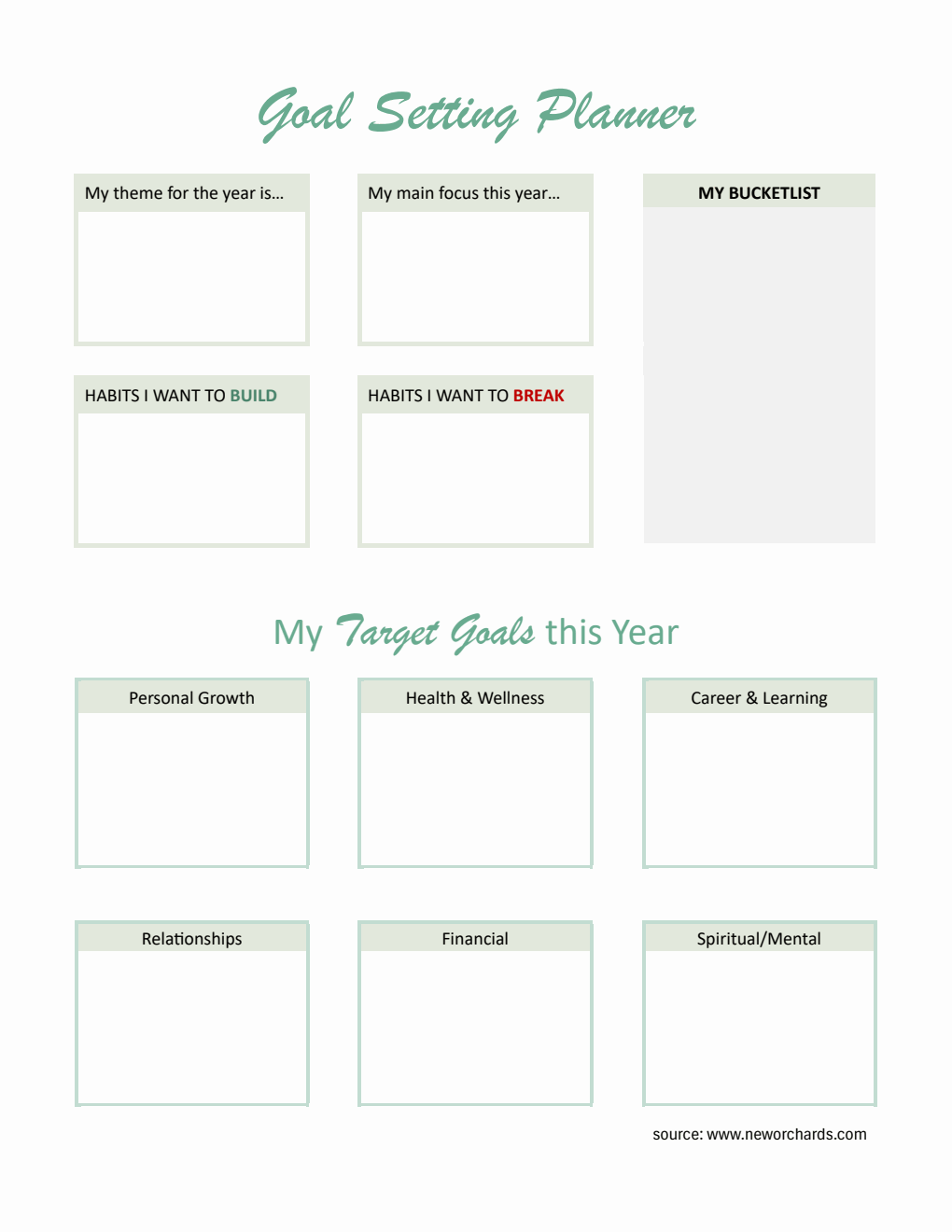 Annual Goal Setting Worksheet Word (Italicized)