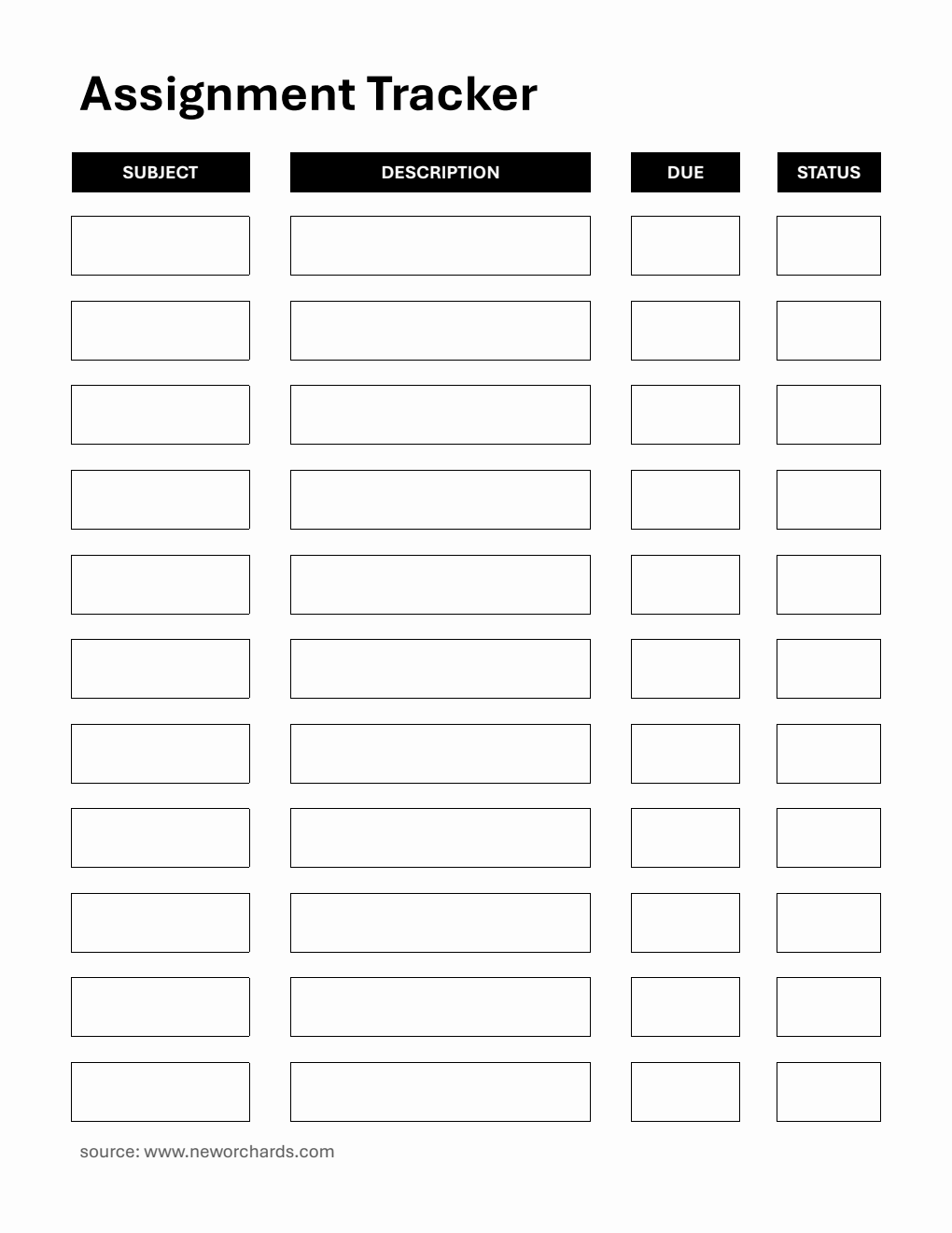 Assignment Tracker Template - Word (Bordered)
