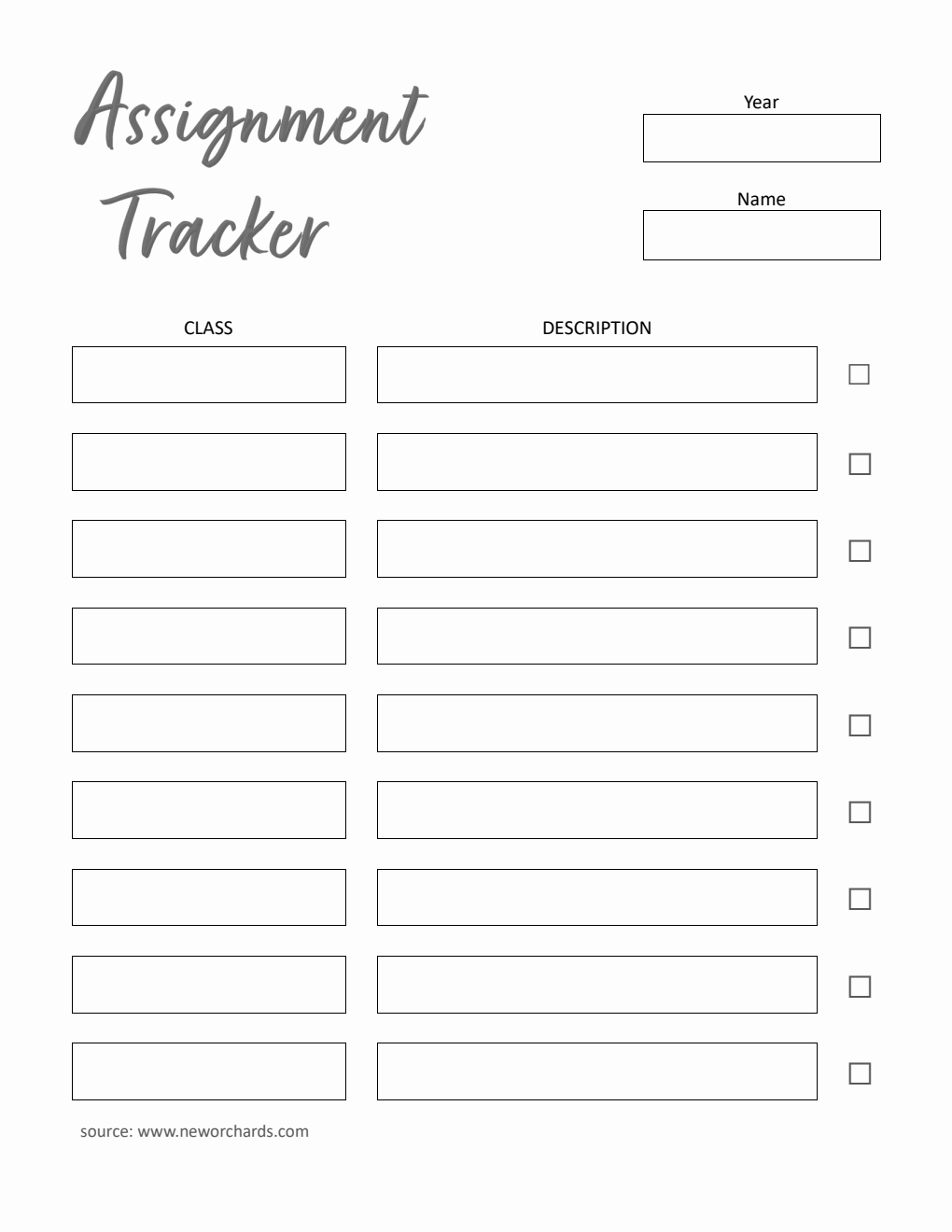 Assignment Tracker Template - Word (Printable)