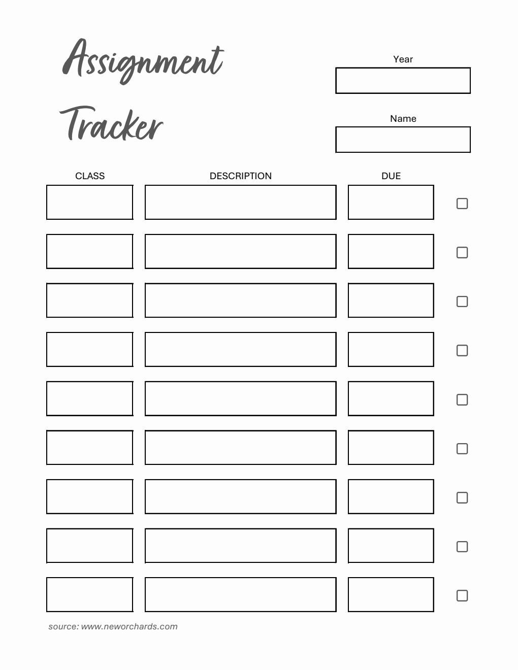 Assignment Tracker Template - Excel (Printable)