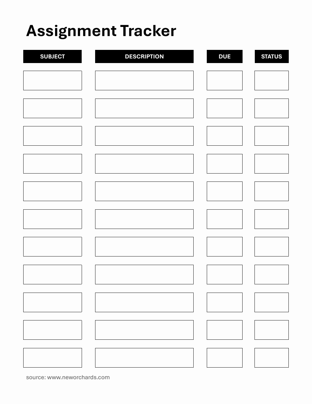 Assignment Tracker Template - PDF (Bordered)
