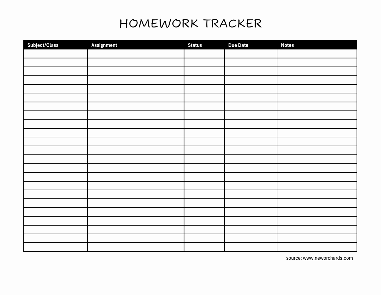 Free Downloadable Assignment Tracker (Excel)