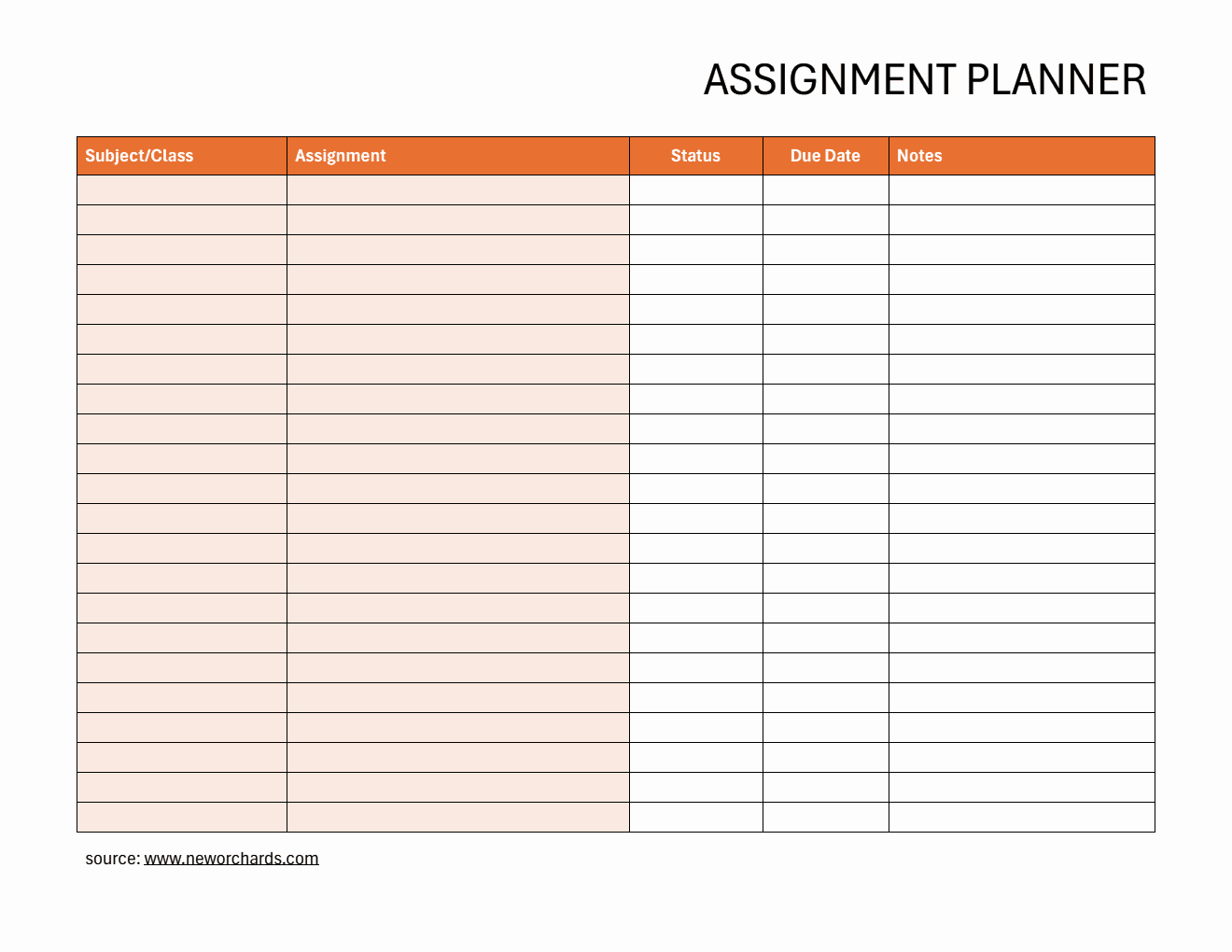Free  Assignment Tracker (Word)