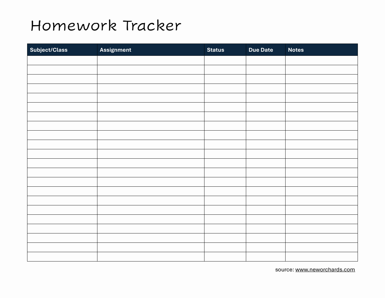 Free Downloadable Assignment Tracker (PDF)