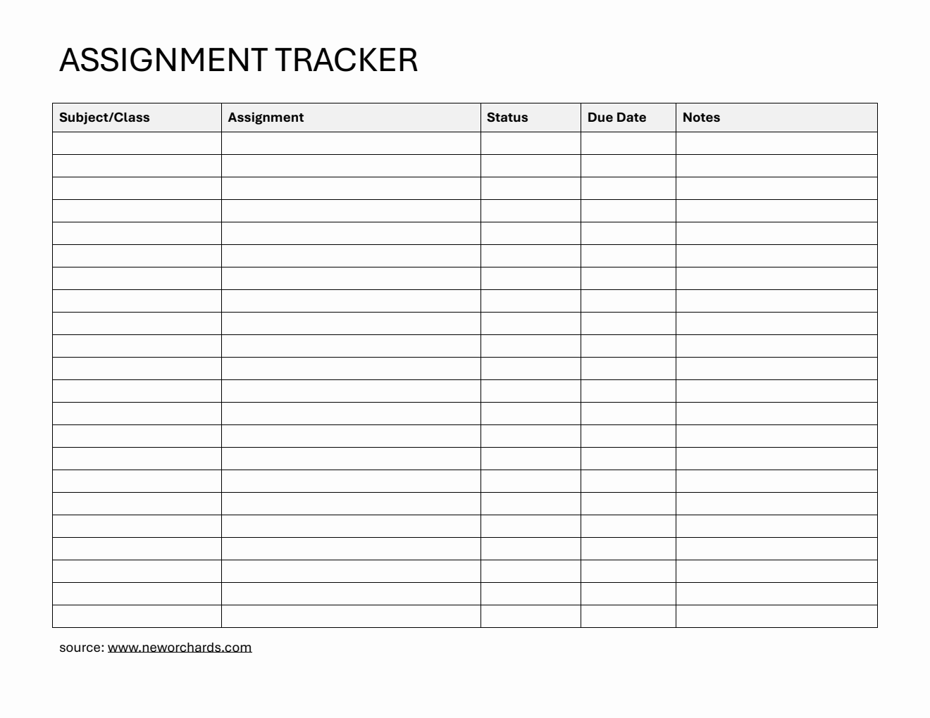 Free Printable Assignment Tracker (PDF)