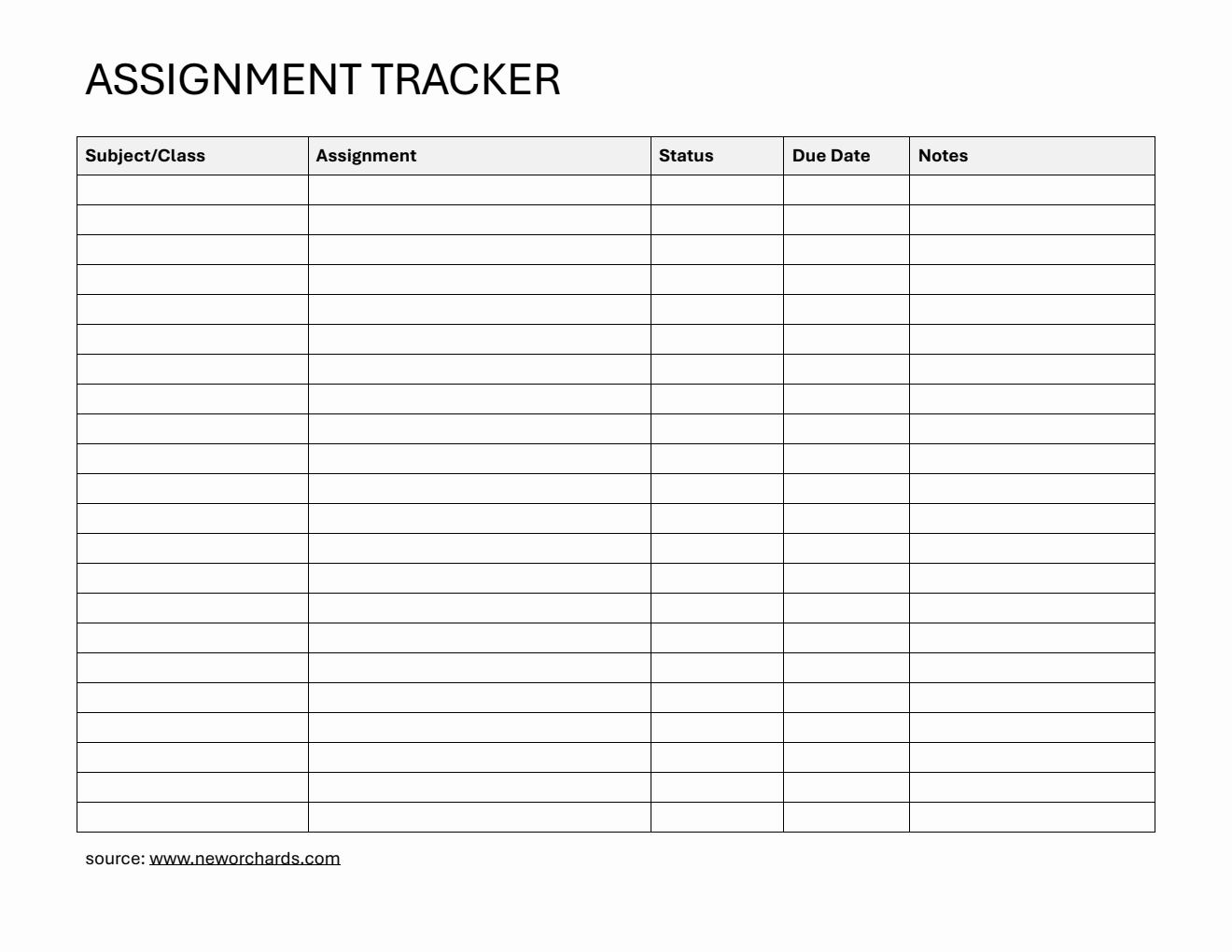 Free Printable Assignment Tracker (Word)