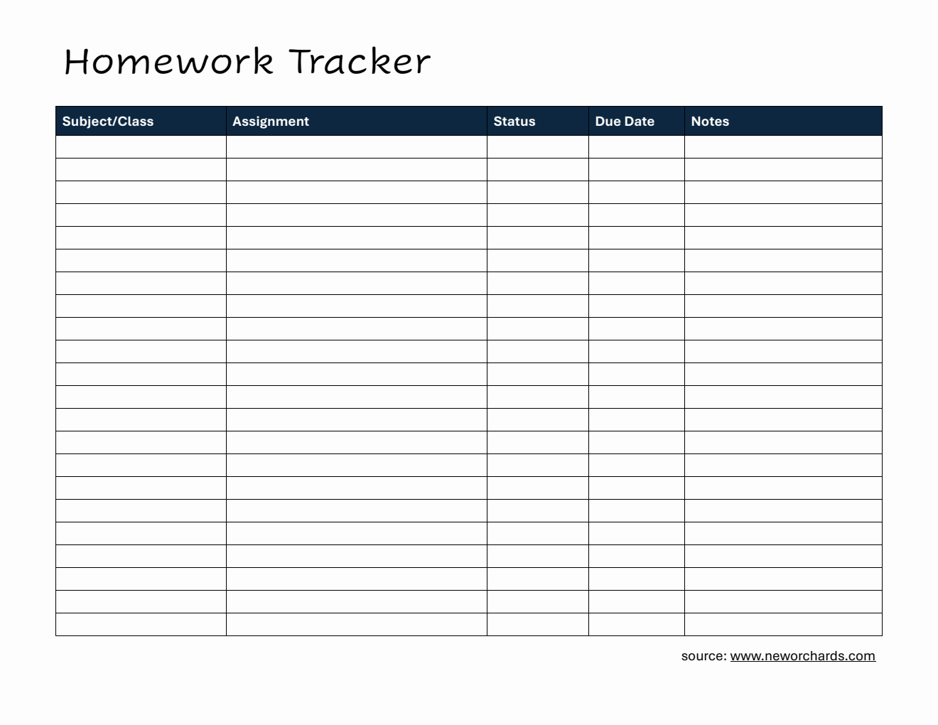 Free Downloadable Assignment Tracker (Word)