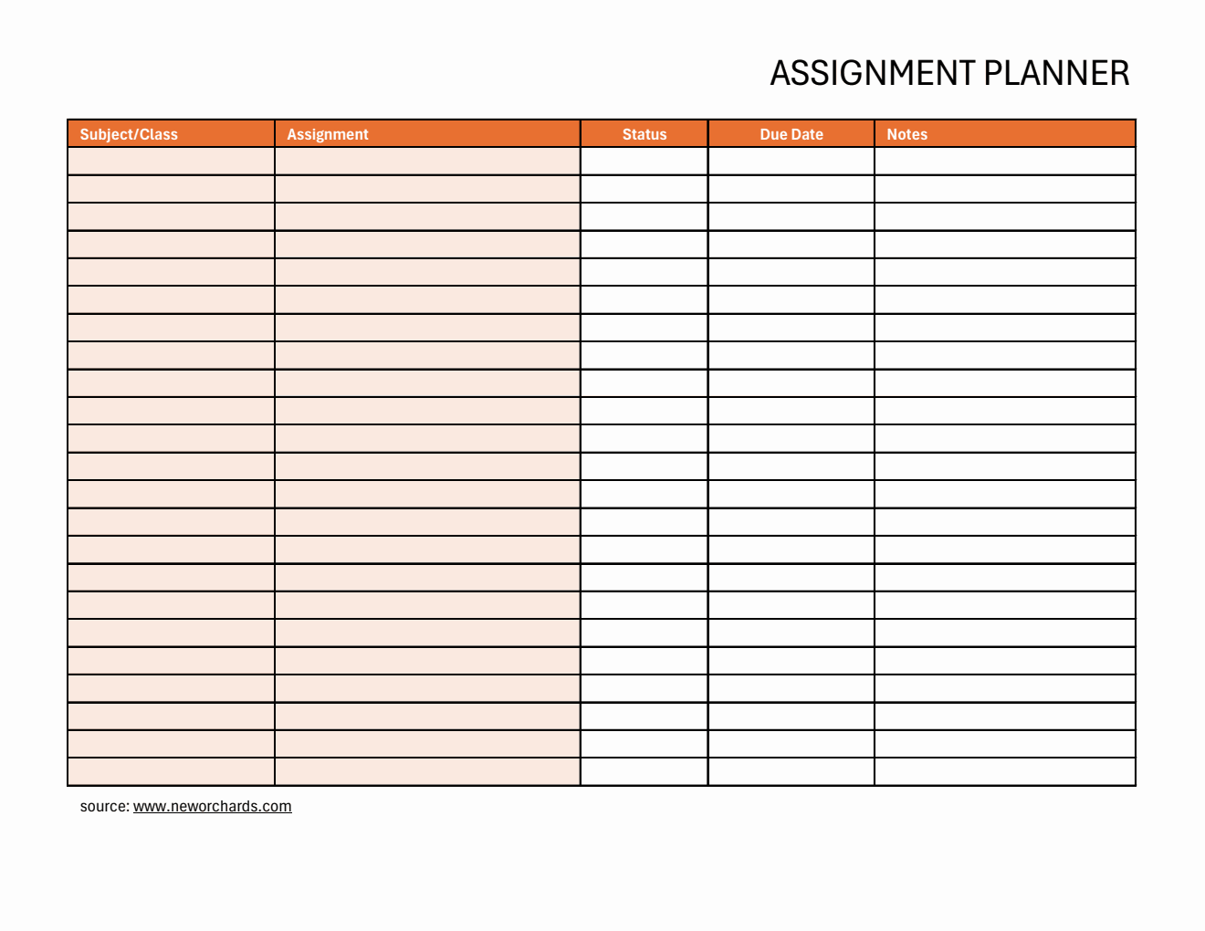 Free  Assignment Tracker (Excel)
