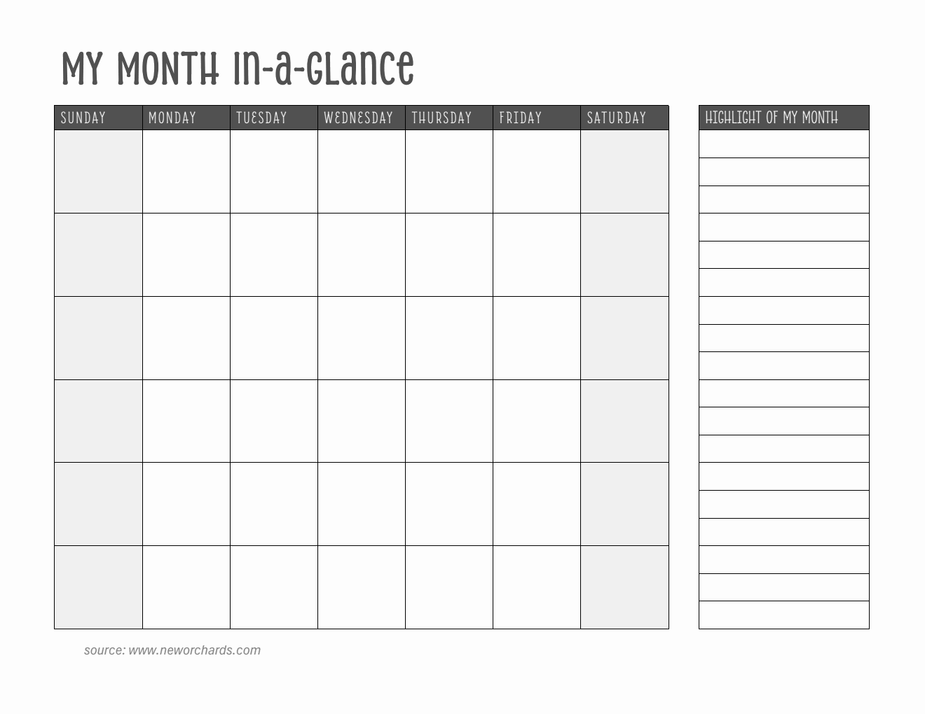 Month at a Glance Planner - Free Word Template (Basic)