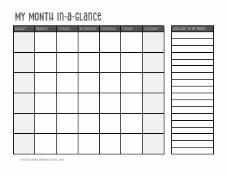 Month at a Glance Planner - Free Word Template (Basic)