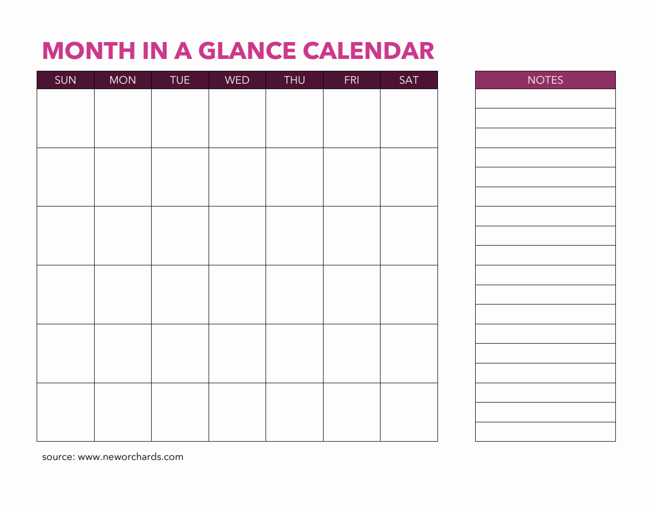 Month at a Glance Planner - Free Word Template (Customizable)