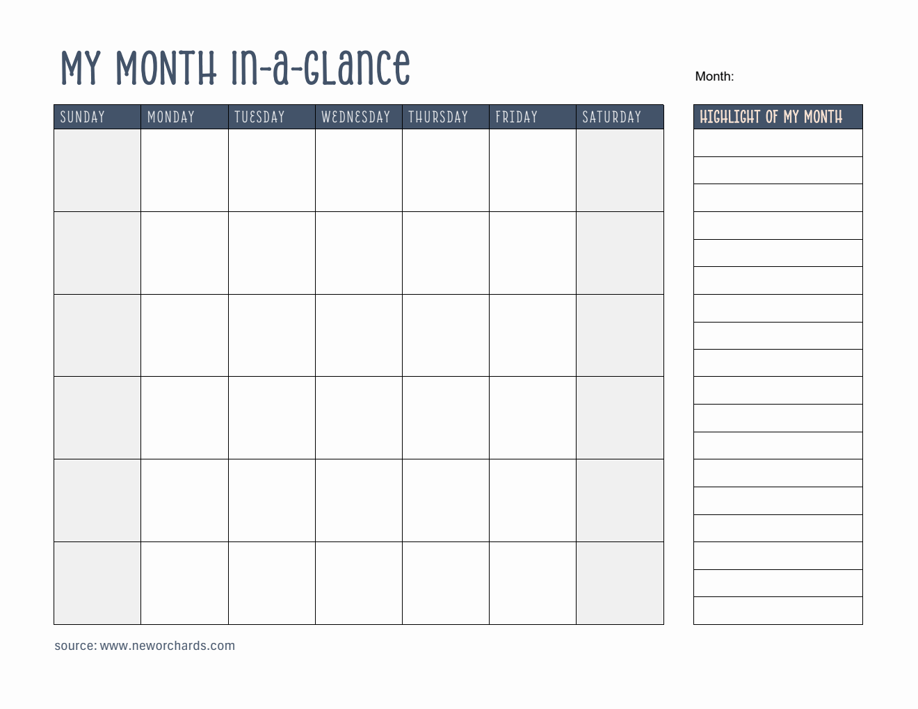 Month at a Glance Planner - Free PDF Template (Basic)