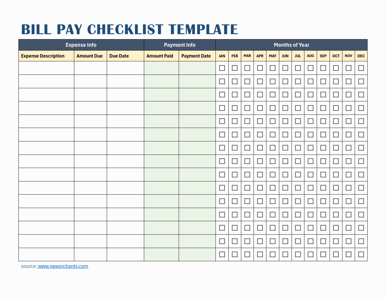Editable Bill Pay Checklist Template in Word
