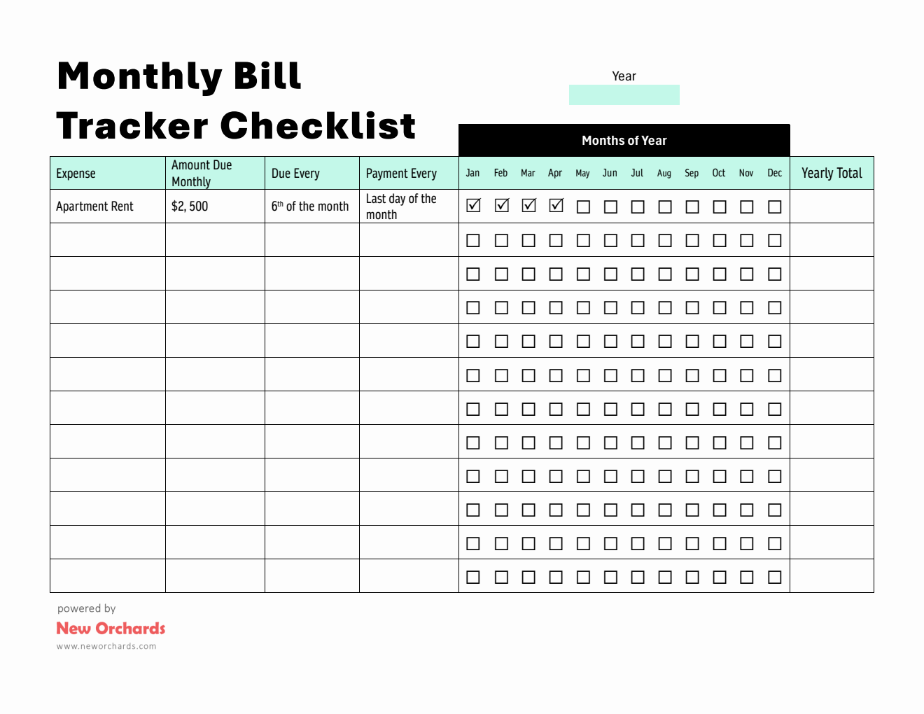 Free Bill Payment Tracker -  Customize And Print in Word