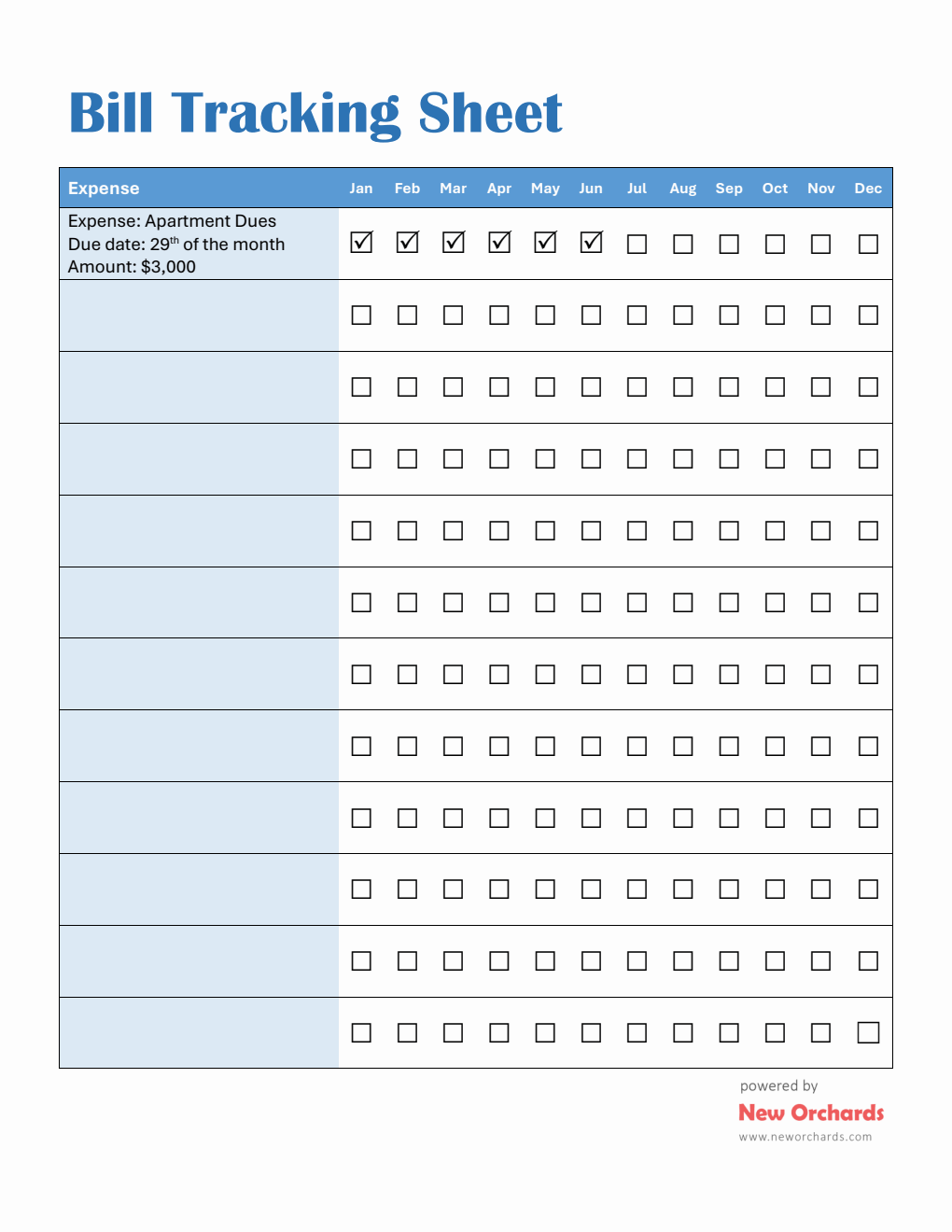 Bill Pay Tracker in Microsoft Word Format (Blue)
