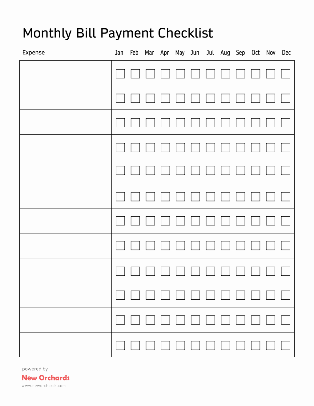 Free Bill Pay Tracker PDF - Portrait Layout (Minimalist)