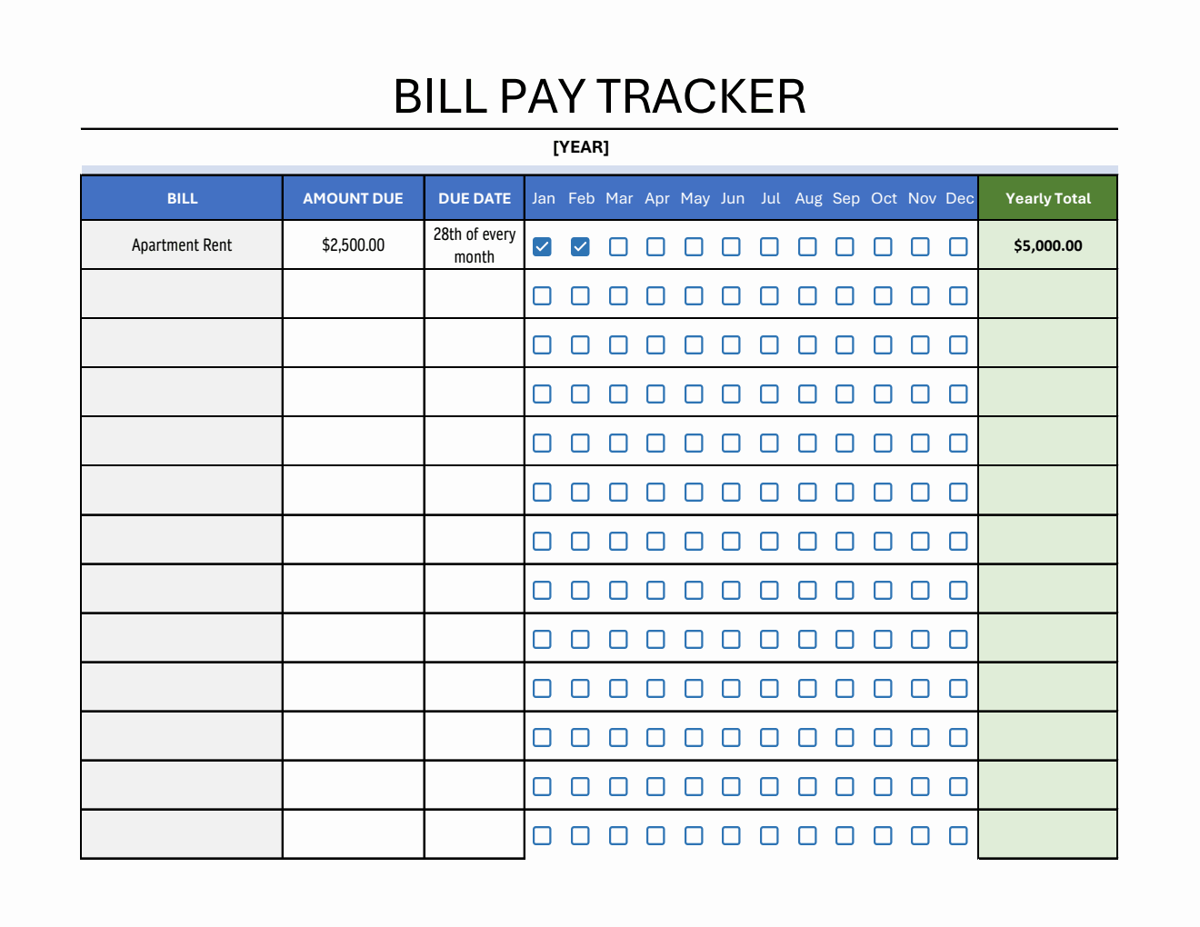 Bill Payment Tracker (Fillable in Excel Spreadsheet)